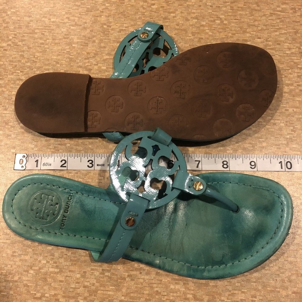 Tory Burch Miller Slip On Logo Sandals Teal Women's Size 7 *Read* H13062 - Picture 12 of 12